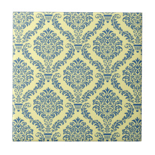Fransk Empire Damask in Azure Blue och Cream Kakelplatta