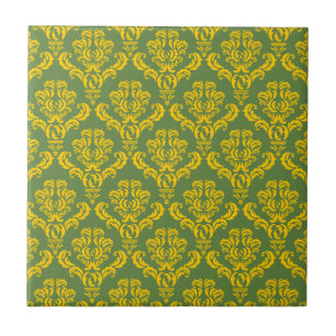 Fransk Empire Damask in Gult and Handflatan Grönt Kakelplatta
