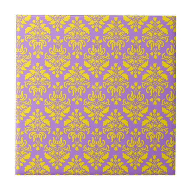 Fransk Empire Damask in Gult och Azure Blue Kakelplatta (Framsidan)