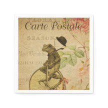 Fransk Ephemera Frog Riding Bicycle Blommigt