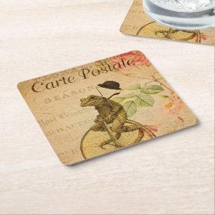 Fransk Ephemera Frog Riding Bicycle Ro Underlägg Papper Kvadrat
