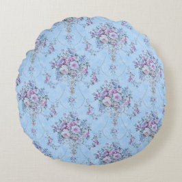 Fransk European Blue White Victorian Stil Blommigt Rund Kudde