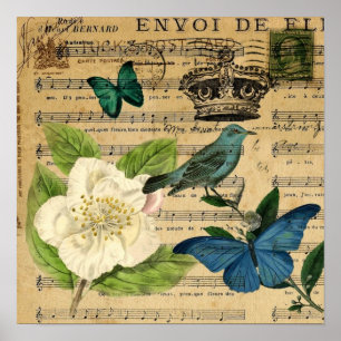 fransk fågelCamellia för modern botanisk musik Poster
