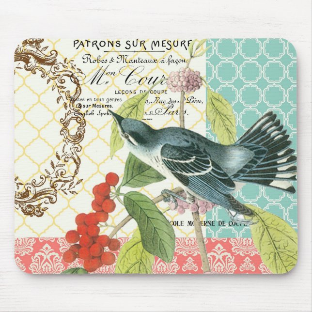 Fransk fågelmousepad för modern vintage musmatta (Framsidan)