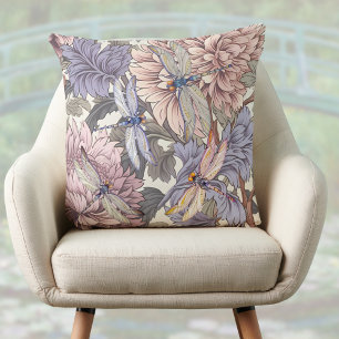 Fransk Farmhouse Blommigt Lavender Rosa Dragonflie Kudde
