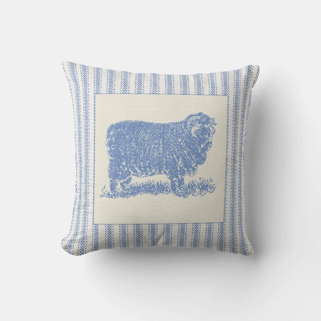 Fransk Farmyard Sheep med Tickin Kudde (Framsida)