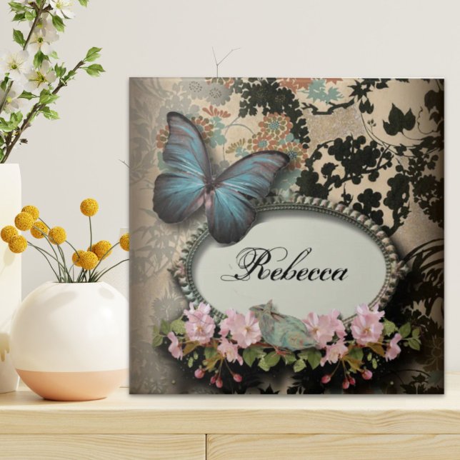 Fransk-fjäril för Paris segrande blommigt Kakelplatta (Paris victorian floral french butterfly ceramic tile)