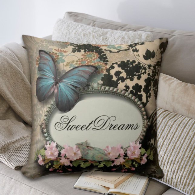 Fransk-fjäril för Paris segrande blommigt Kudde (Paris victorian floral french butterfly throw pillow)