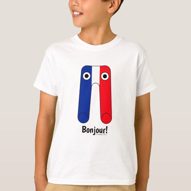 Fransk Flagga Blue White Red Bonjour! T Shirt (Framsida)
