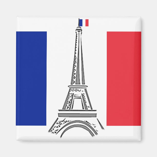 Fransk Flagga Eiffel Torn Paris Magnet (Framsidan)