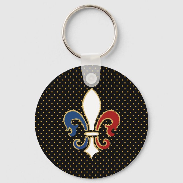 Fransk Flagga Fleur de Lis med Guld Nyckelring (Framsida)