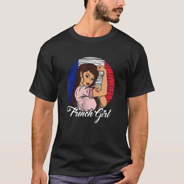 Fransk Flagga Fransk Girl T Shirt (Framsida)