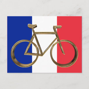 Fransk Flagga Golden Bike Cycle Cycling Cyclist Vykort