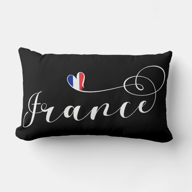 Fransk Flagga Heart, I Kärlek Frankrike Lumbarkudde (Framsida)