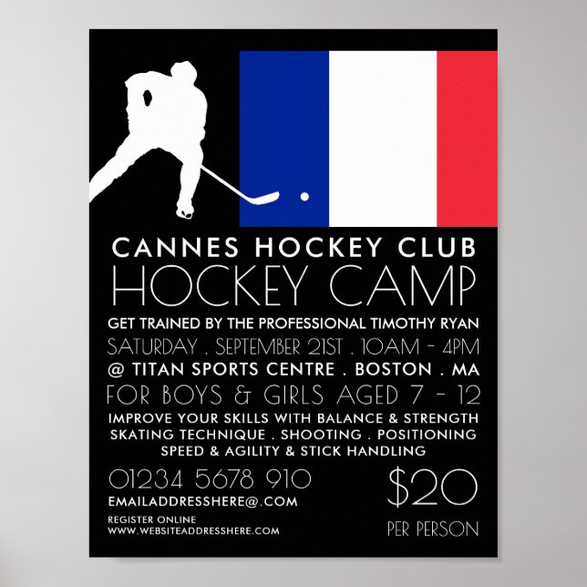 Fransk Flagga, Hockey Player, Camp Advertising Poster (Framsidan)