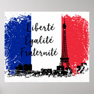 Fransk Flagga Liberté Egaliteé Fraternité Eiffe Poster