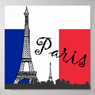 Fransk flagga och det Eiffel torn Poster