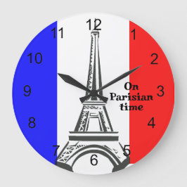 Fransk Flagga och Eiffel Torn Design Clock Stor Klocka