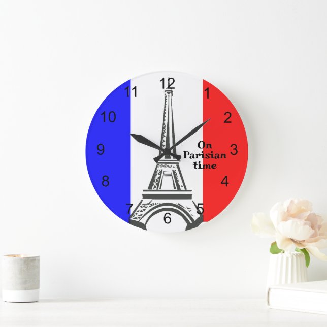 Fransk Flagga och Eiffel Torn Design Clock Stor Klocka (Hem)