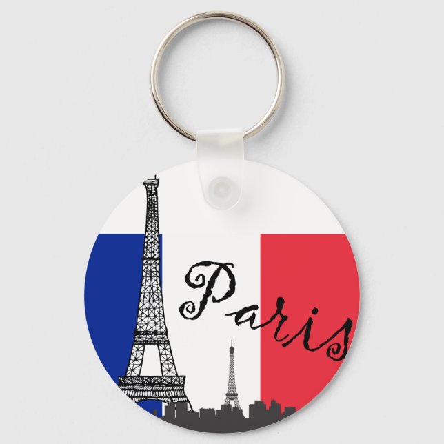 Fransk Flagga och Eiffel Torn Nyckelring (Framsida)