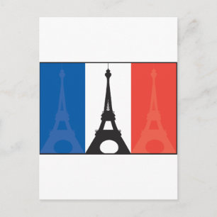 Fransk Flagga och Eiffel Torn Vykort