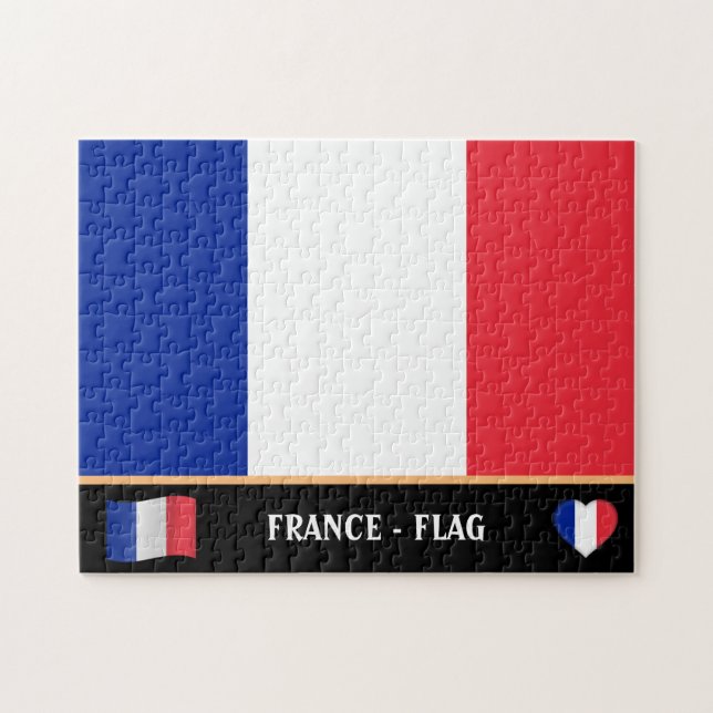 Fransk Flagga och Fransk land / Frankrike Pussel (Horisontell)