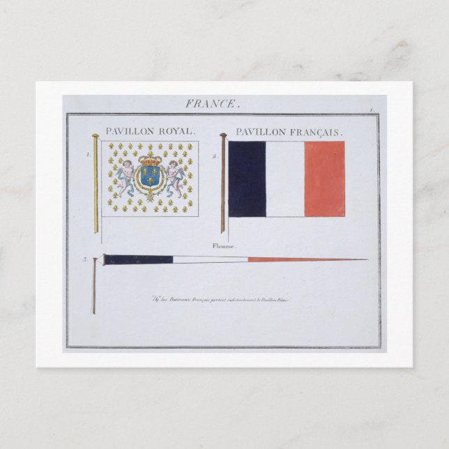 Fransk Flaggor, från Fransk bok i Flaggor, c.1819 Vykort (Framsida)