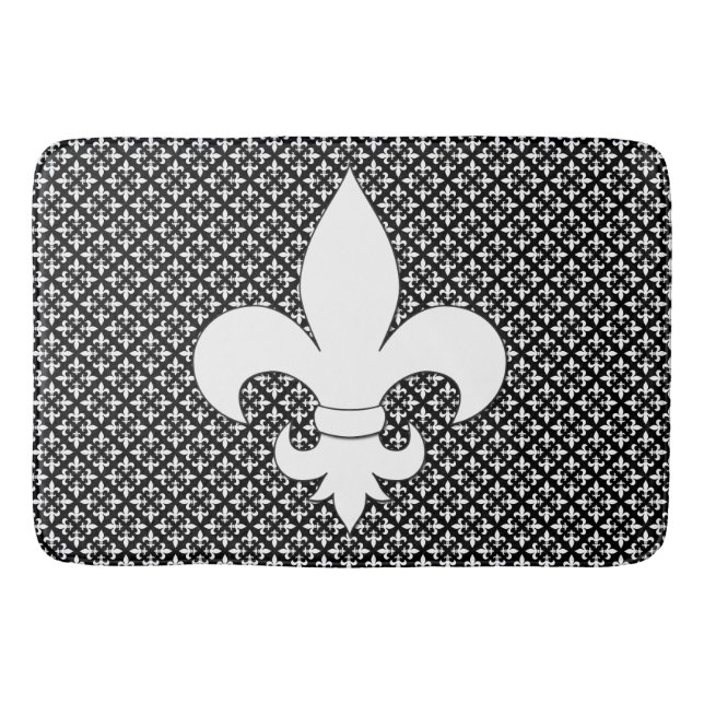 Fransk Fleur de Lis Black and White Mönster Badrumsmatta (Framsidan)