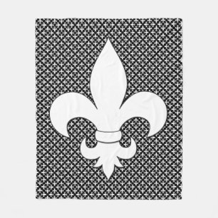 Fransk Fleur de Lis Black and White Mönster Fleecefilt
