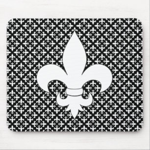 Fransk Fleur de Lis Black and White Mönster Musmatta