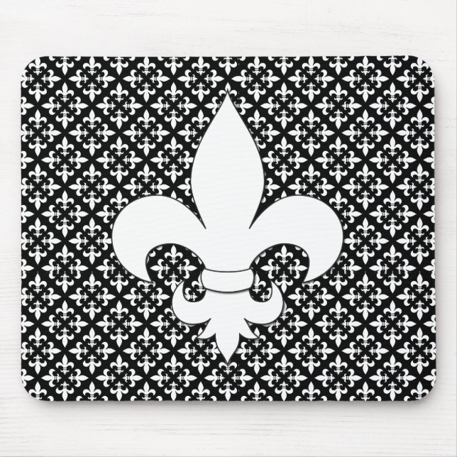 Fransk Fleur de Lis Black and White Mönster Musmatta (Framsidan)