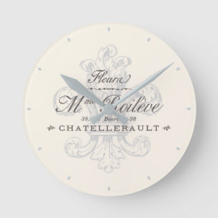 Fransk Fleur de Lis Chatellerault grått Rund Klocka