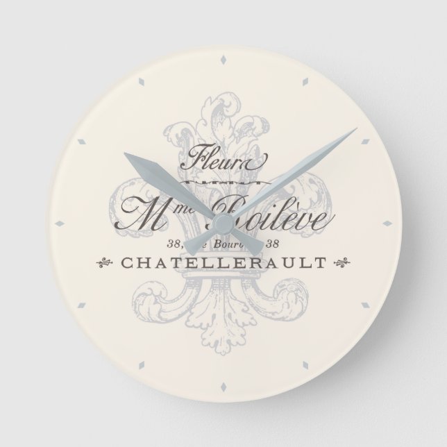 Fransk Fleur de Lis Chatellerault Grått Rund Klocka (Framsida)