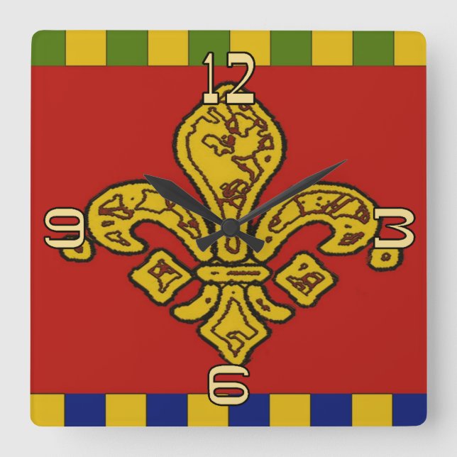 Fransk Fleur De Lis Fyrkantig Klocka (Framsida)