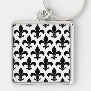 Fransk fleur de lis mönster Parisian Fyrkantig Silverfärgad Nyckelring