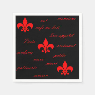 Fransk Fleur De Lis Red and Black Napkin Pappersservett