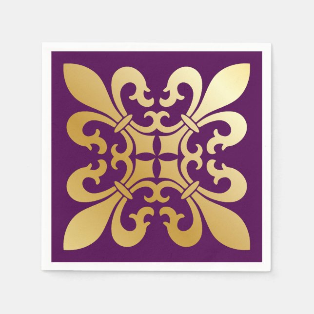 Fransk Fleur de Lis Symbols Lila Pappersservett (Framsidan)