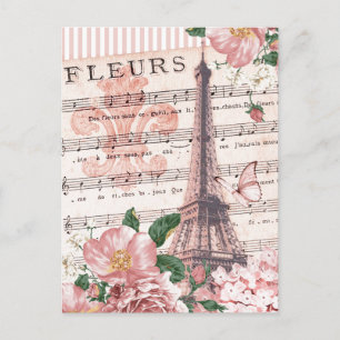 Fransk Fleur Eiffel Torn Collage Rosa Vykort