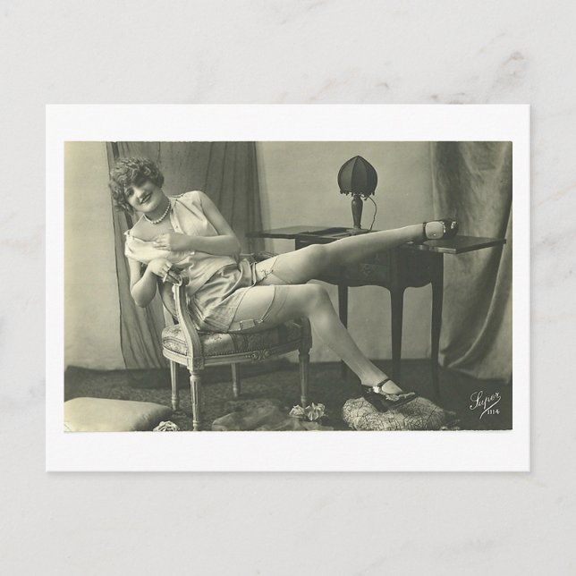 Fransk Flirt - Vintage Pinup Girl Vykort (Framsida)