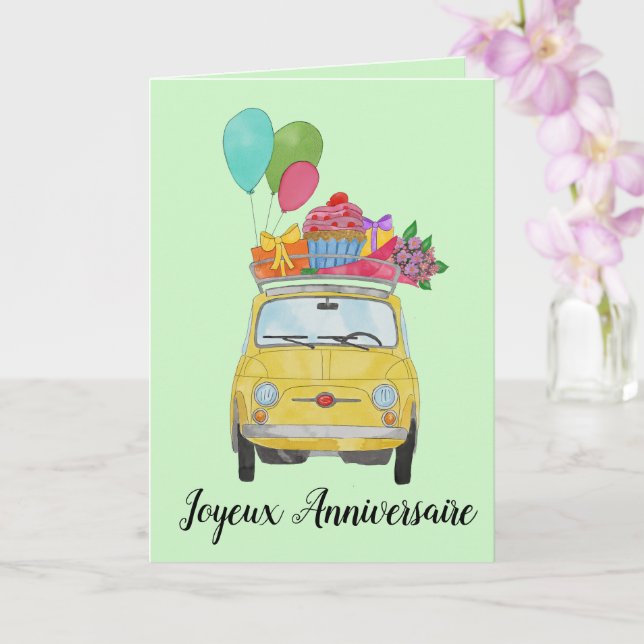 Fransk födelsedag - Retro Fiat 500-kort Kort (Orkide)