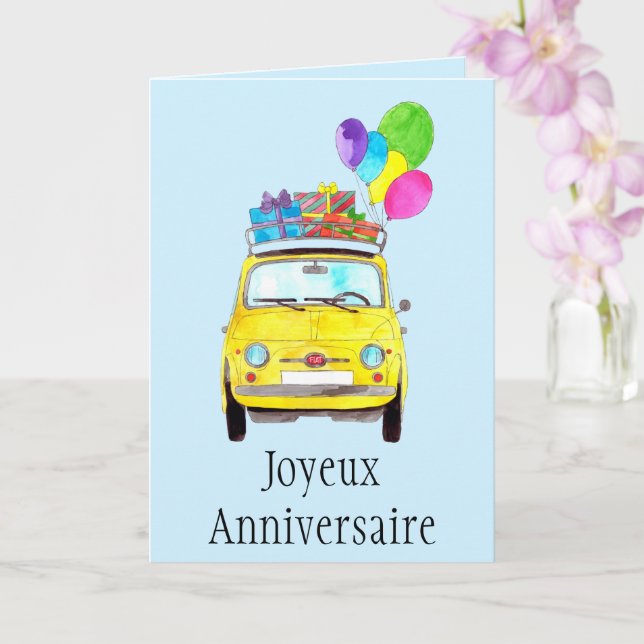 Fransk födelsedag - Retro Fiat 500-kort Kort (Orkide)