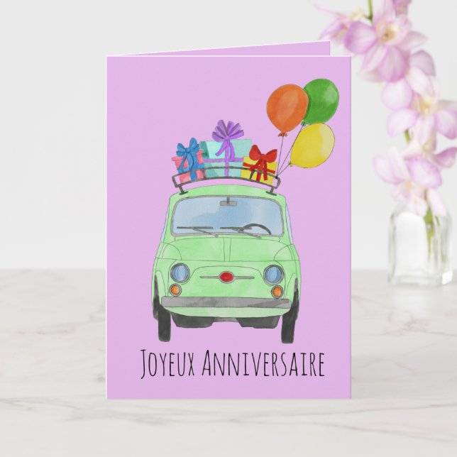 Fransk födelsedag - Retro Fiat 500-kort Kort (Orkide)