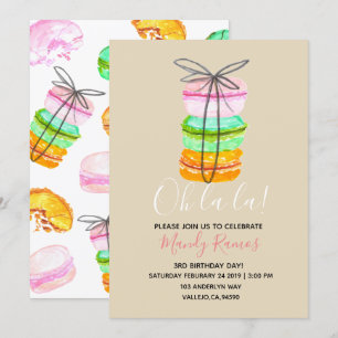 Fransk födelsedaginbjudan för brun macaron inbjudningar