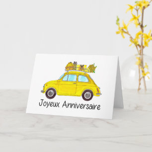 Fransk födelsedagsfirande Retro Fiat 500 Kort