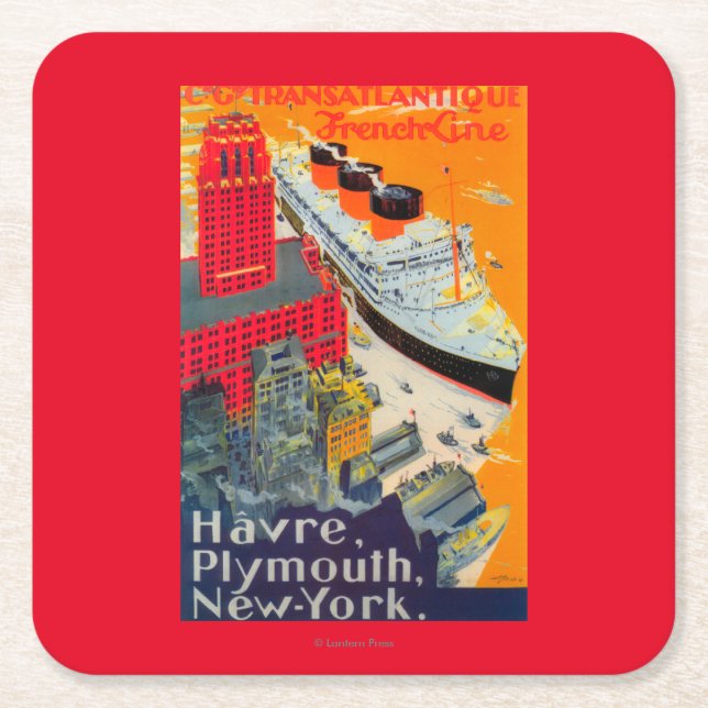 Fransk fodrar reser affischen, Havre till Underlägg Papper Kvadrat (Framsidan)