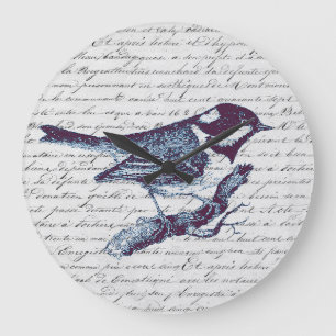 Fransk för Cute Little Blue Bird-Vintage Stor Klocka