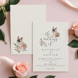 Fransk för vattenfärg, bulldog Pet & Blommigt Rosa Inbjudningar