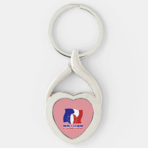 Fransk fotboll Flagga Twisted Heart Silverfärgad Nyckelring
