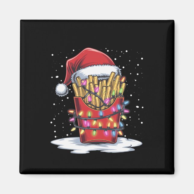 Fransk Fries Julgran Santa Hat Ljus Julafton Magnet (Framsidan)