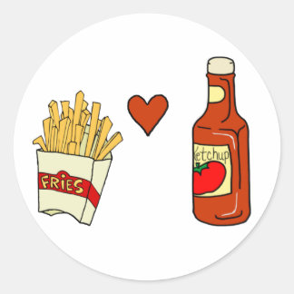 Fransk Fries Kärlek Ketchup Runt Klistermärke
